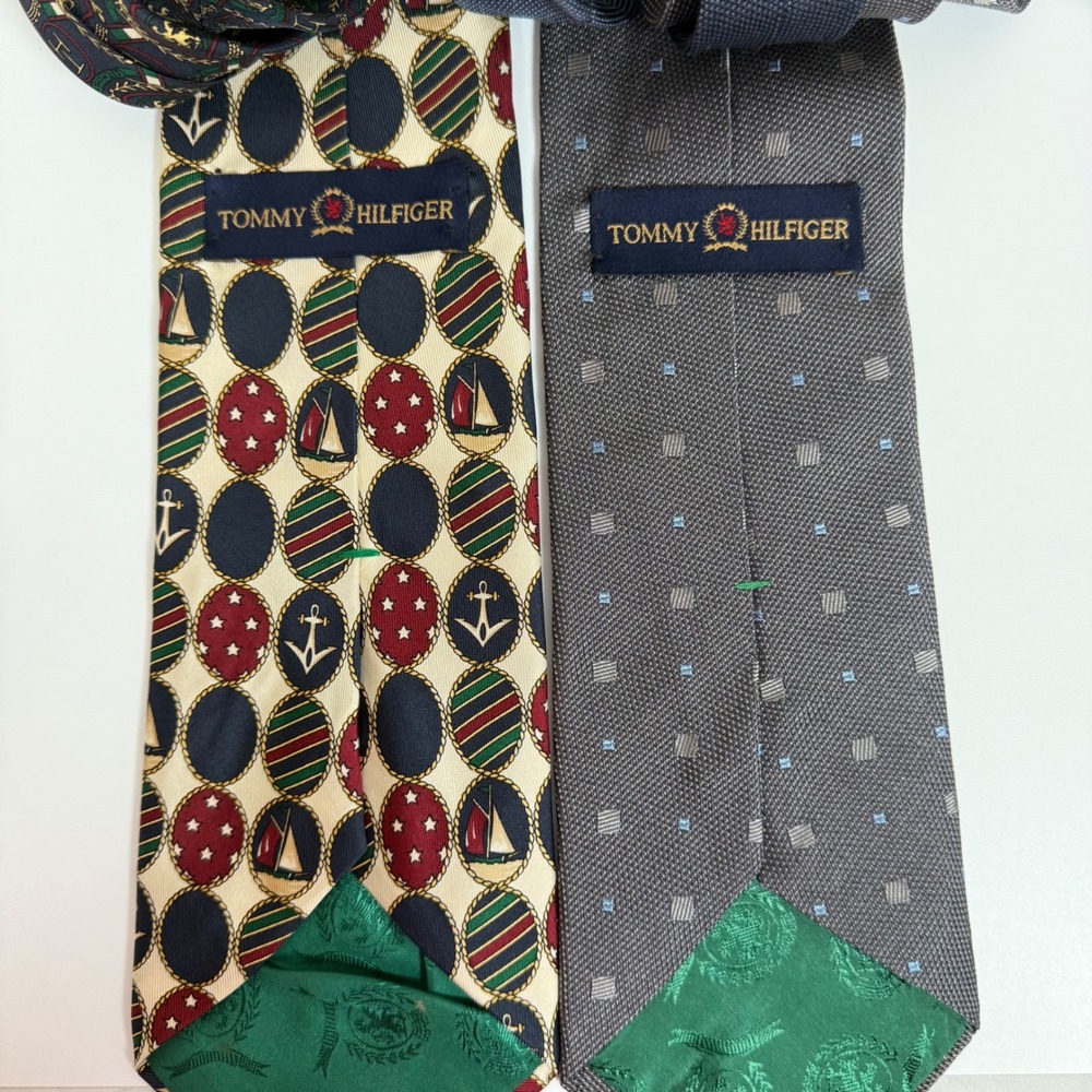 Tommy Hilfiger Silk Neckties Nautical Anchor Gray Mens Lot 2 58" Vintage - Picture 2 of 4